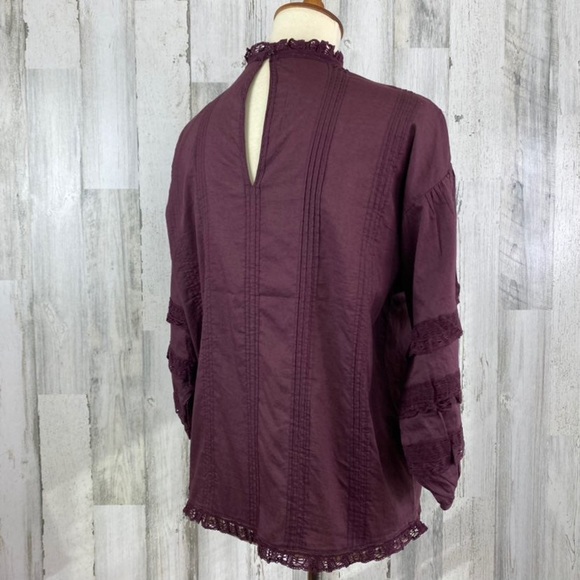 Frye Apparel Diya Pintuck Lace Blouse, S - Picture 6 of 7